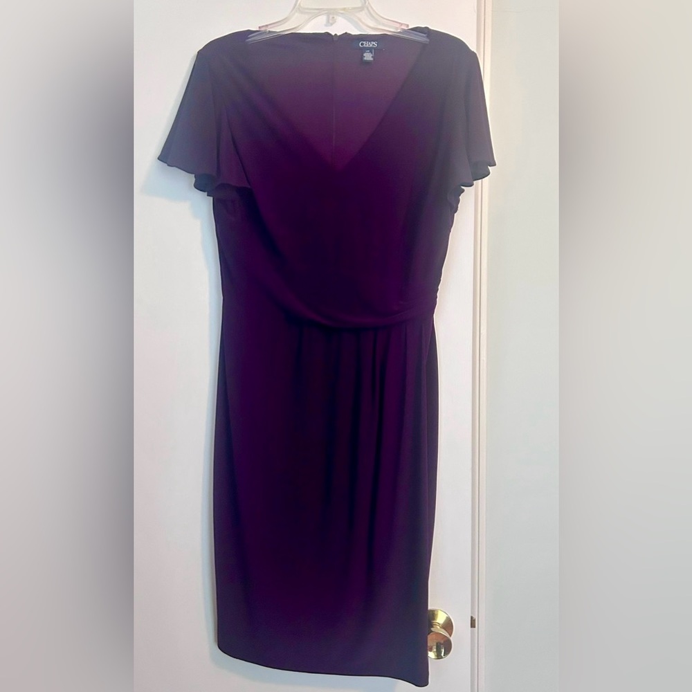 Chaps deep purple dress size L. Silky feel; short sleeves.